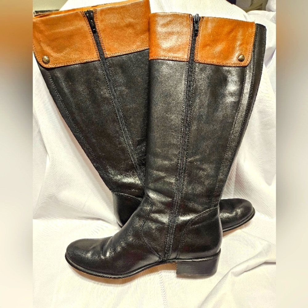 NEW CORSO COMO Leather Black Upper Brown Riding Boots Knee High SZ 9.5 W…